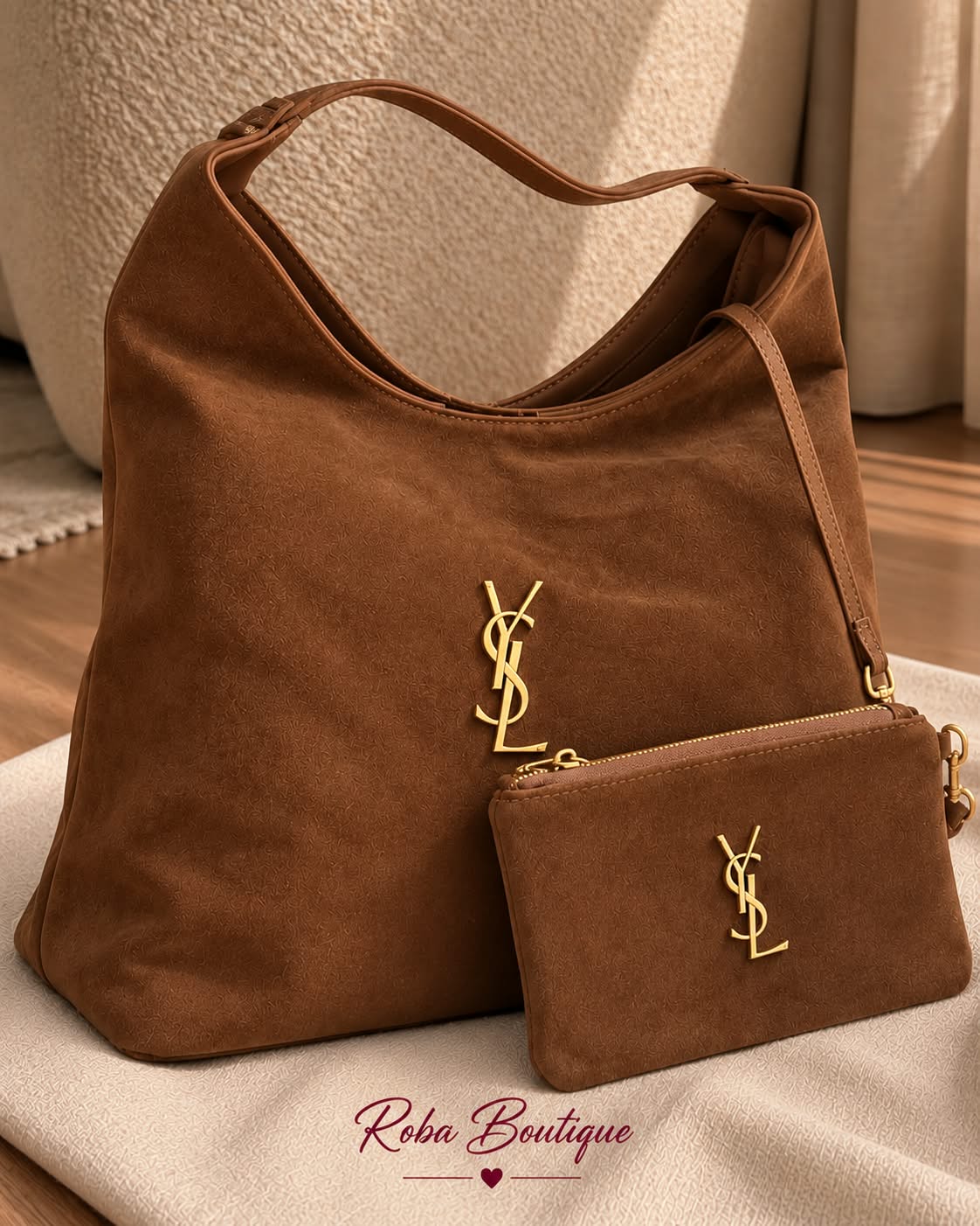 YSL Suede Hobo With Pouch